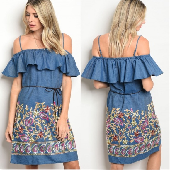 MODA ME COUTURE Dresses & Skirts - DENIM DRESS Embroidered